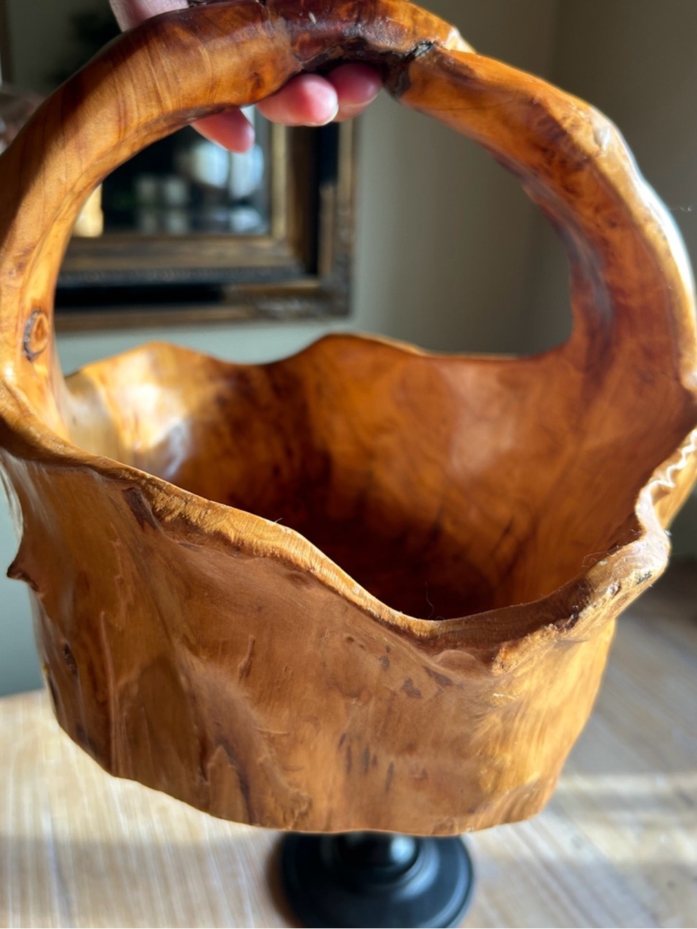 Hand Carved Burl Wood Basket - Rustic Decor Natural Foreging Whimsical Basket - Picture 12 of 16